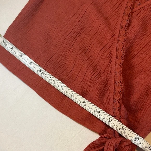 Mine Rust Wrap Blouse with Lace Trim - Picture 9 of 12